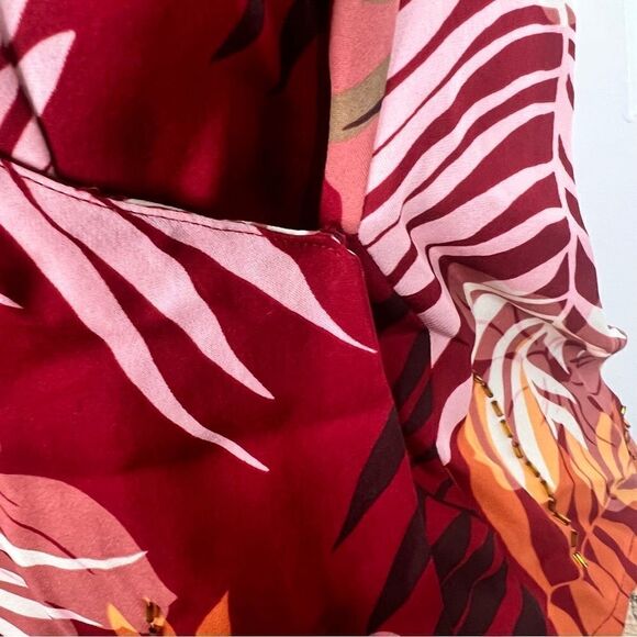 Sz 2P Kate Hill 100% Silk Red & Orange Beaded Faux Wrap Top - Picture 7 of 13